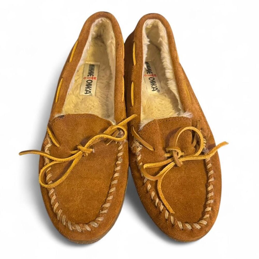 Minnetonka Women’s Moccasins Size 9 Brown Suede Shearling Lined Softsole